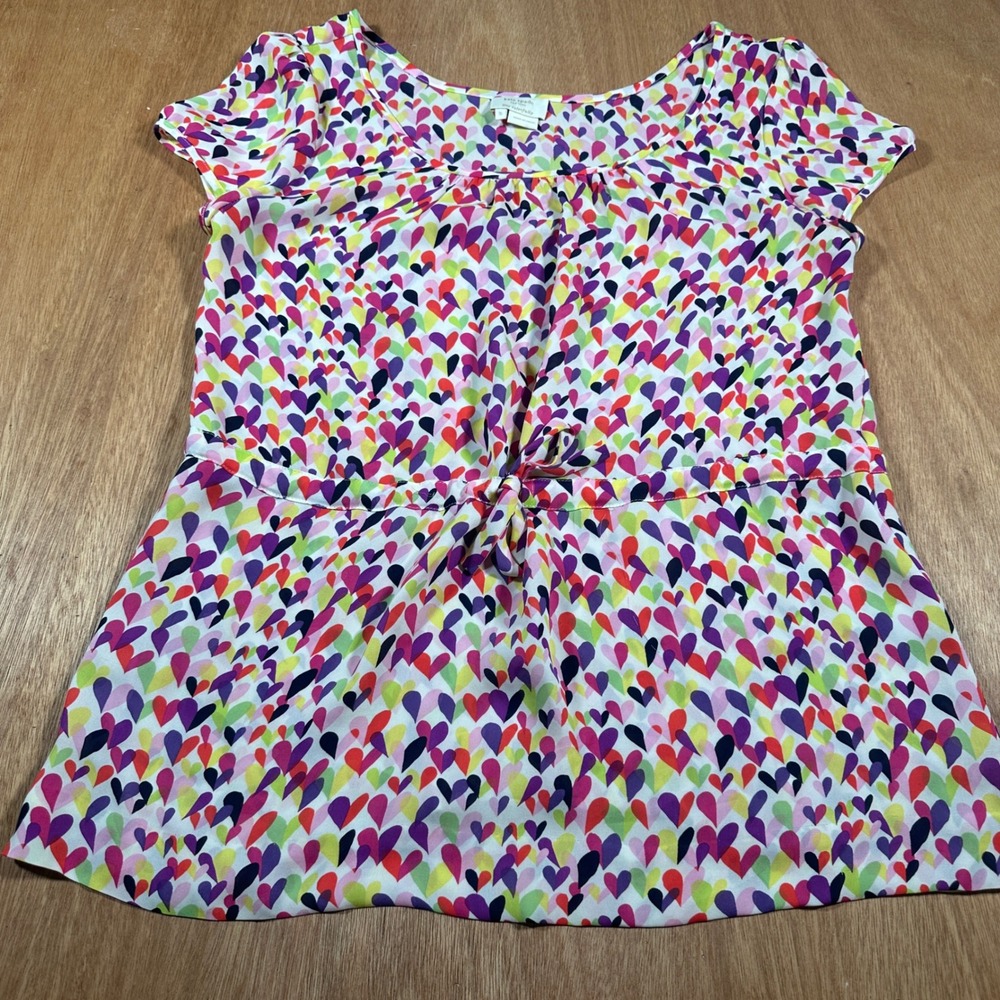 Kate Spade New York 100% Silk Heart Print Tie Waist Blouse Women's Small
